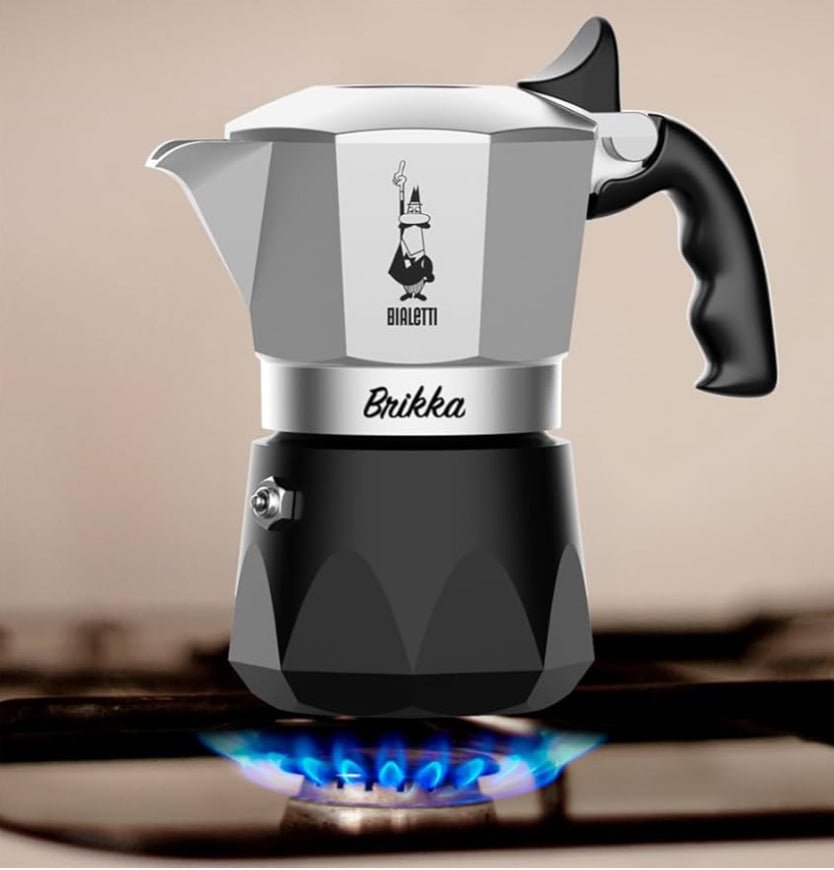 Bialetti - 全新 Brikka 雙閥摩卡壺，Moka Pot，咖啡機，2杯/4 杯，鋁製、黑色 - Quality Life Coffee