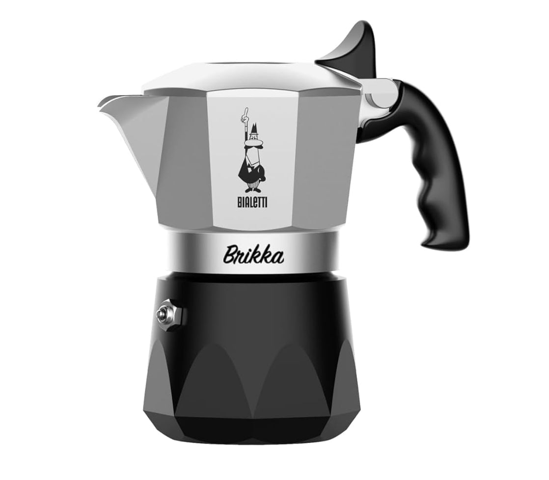 Bialetti - 全新 Brikka 雙閥摩卡壺，Moka Pot，咖啡機，2杯/4 杯，鋁製、黑色 - Quality Life Coffee