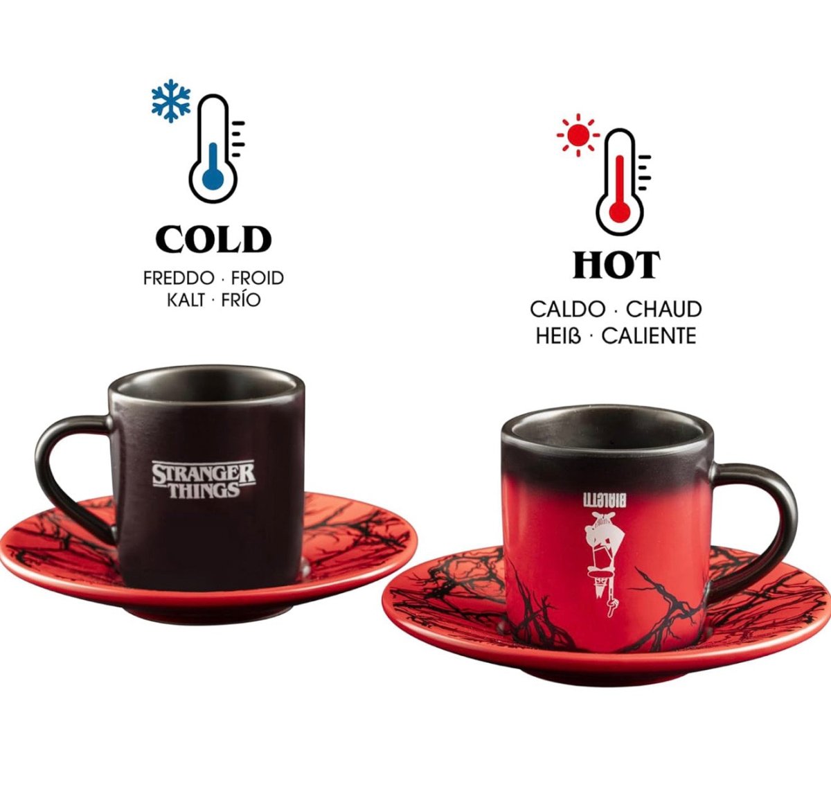 Bialetti x Stranger Things 溫感變色咖啡杯碟套裝 2件組 80ml | 怪奇物語主題 遇熱變色陶瓷杯 Espresso專用 附紅色碟子 | 不可洗碗機 手洗專用