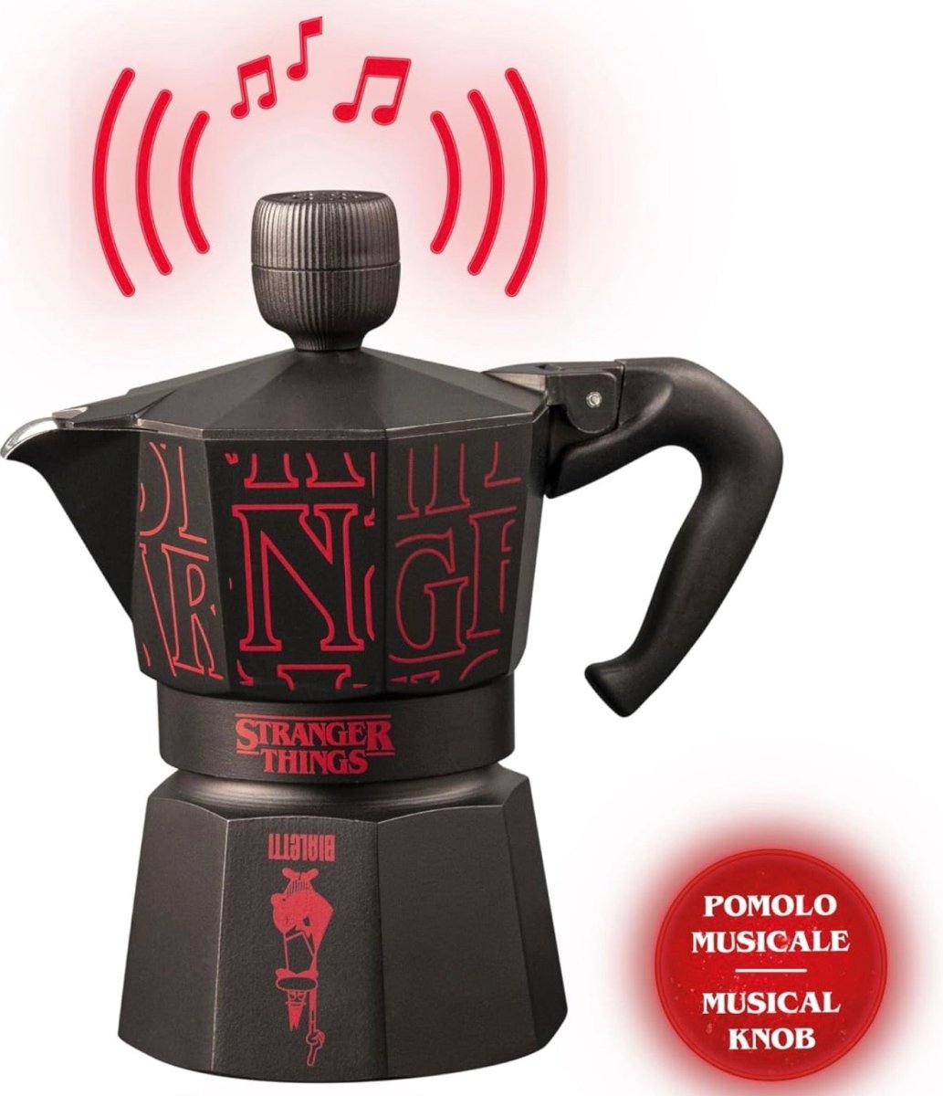 Bialetti x Stranger Things 聯名音樂摩卡壺 3杯份 130ml | 怪奇物語主題曲咕嚕壺 USB-C充電 經典黑紅配色 意大利Moka Express | 非電磁爐適用