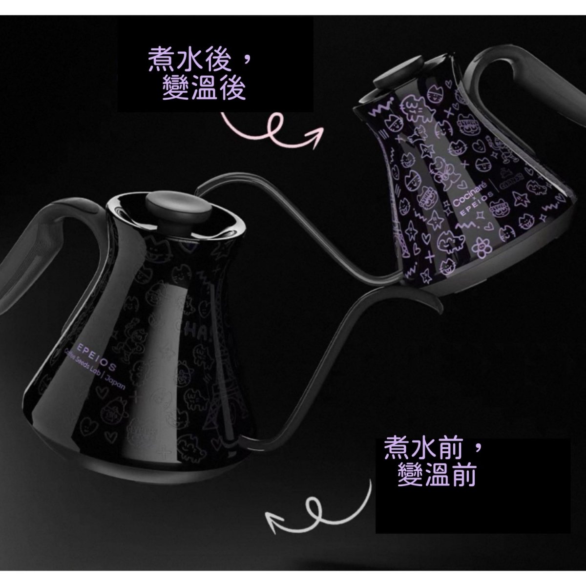 Cocinare Paris Cat M6 PRO Electric Gooseneck Kettle 0.6L - Temperature Control Pour Over Coffee Kettle with Color-Changing Display | Smart Pour Over Kettle in Black Purple
