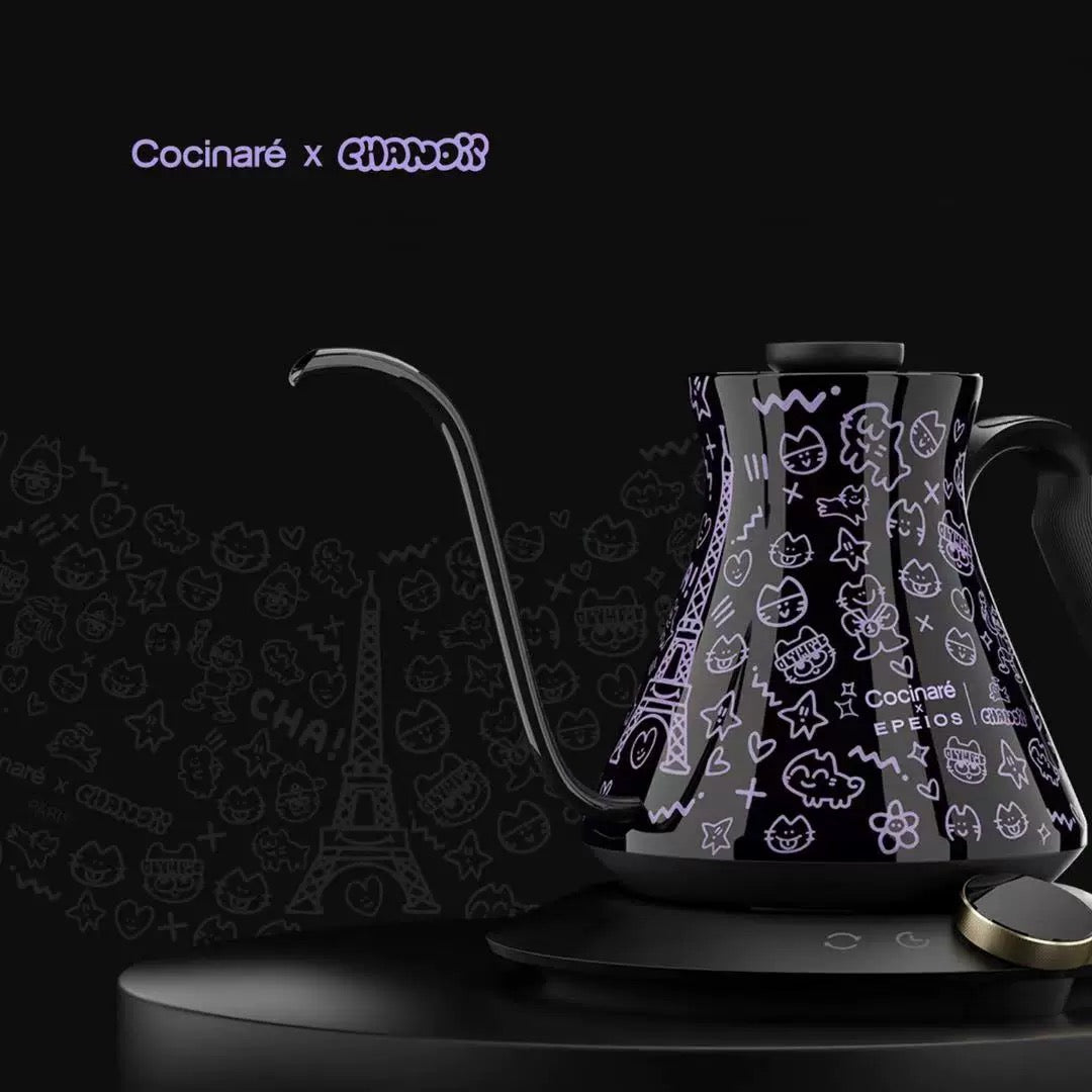 Cocinare Paris Cat M6 PRO Electric Gooseneck Kettle 0.6L - Temperature Control Pour Over Coffee Kettle with Color-Changing Display | Smart Pour Over Kettle in Black Purple

