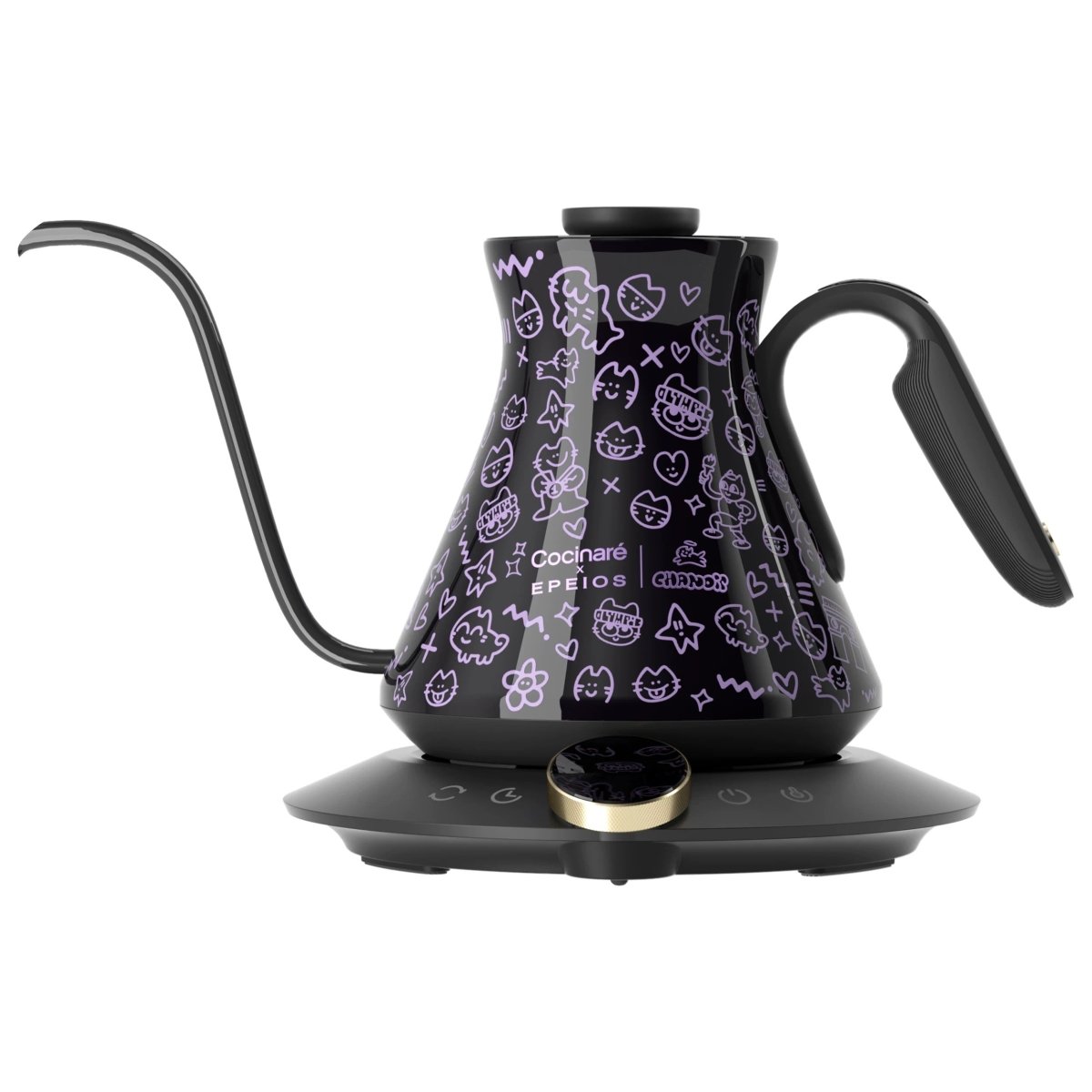 Cocinare Paris Cat M6 PRO Electric Gooseneck Kettle 0.6L - Temperature Control Pour Over Coffee Kettle with Color-Changing Display | Smart Pour Over Kettle in Black Purple
