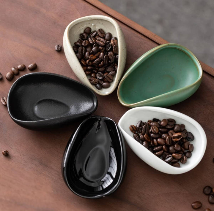 Ceramic Coffee Bean Weighing Pan in white