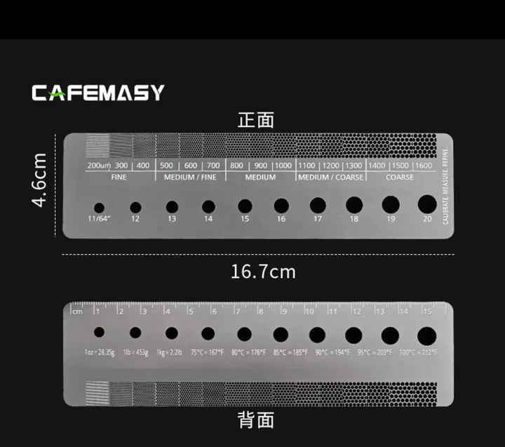 Coffer Brewler coffee grind size reference ruler