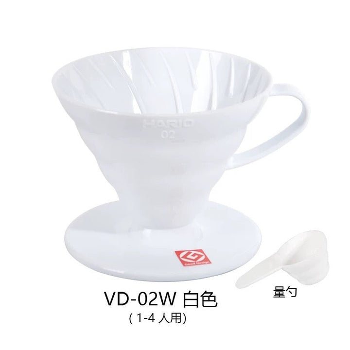 HARIO V60-02 plastic dripper in white with measuring scoop