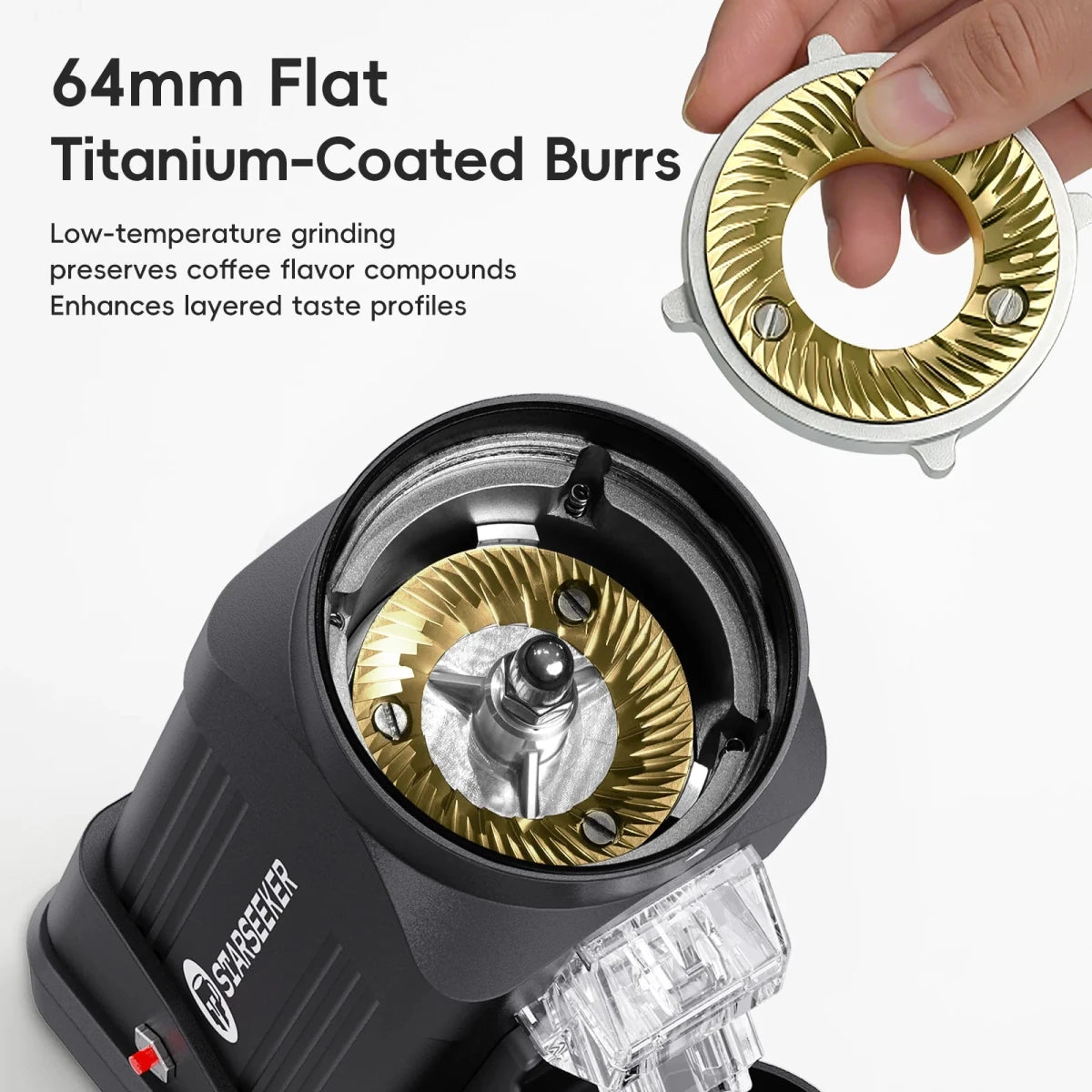 STARSEEKER E64 Electric Coffee Grinder | 64mm Titanium Flat Burr