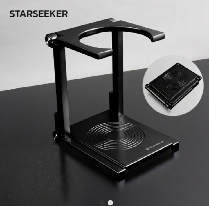 Starseeker Super58 upgrade set with wooden portafilter and folding stand in black