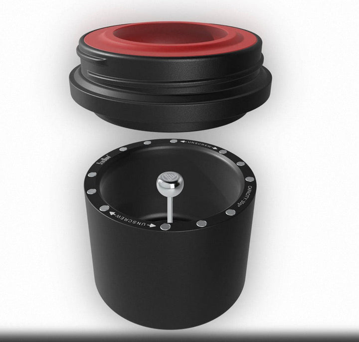 StarWave C40 MK4 magnetic powder container with red top and black body shown from above.