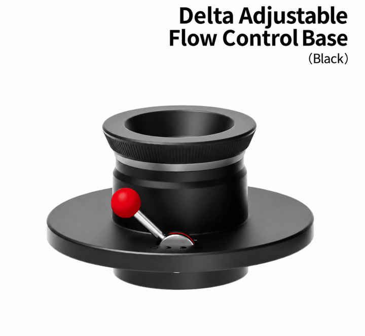 TIMEMORE Delta 控流底座 in black with adjustable flow lever for coffee brewing.