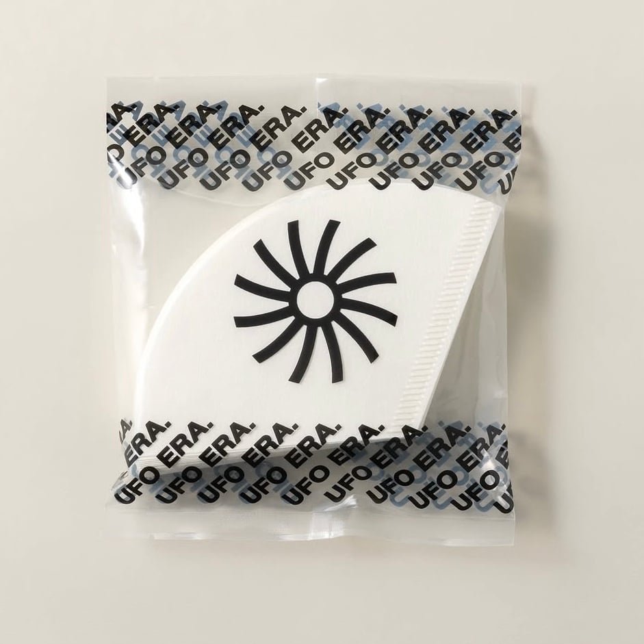 UFO Dripper filter cup packaged with logo design, ideal for brewing perfect coffee.
