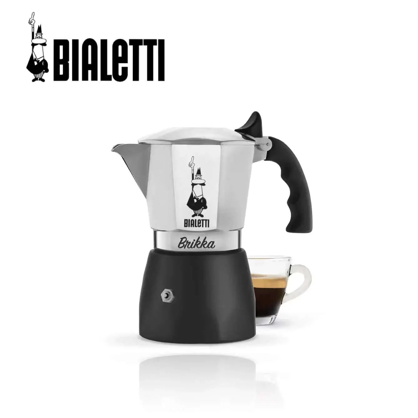 Bialetti - 全新 Brikka 雙閥摩卡壺，Moka Pot，咖啡機，2杯/4 杯，鋁製、黑色 - Quality Life Coffee