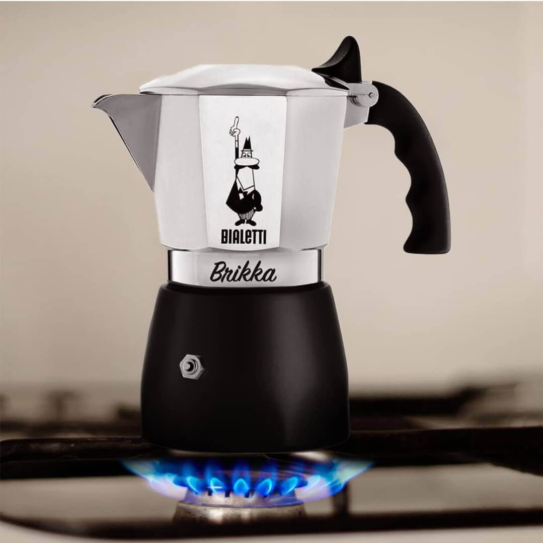 Bialetti - 全新 Brikka 雙閥摩卡壺，Moka Pot，咖啡機，2杯/4 杯，鋁製、黑色 - Quality Life Coffee