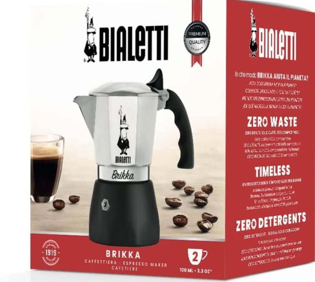 Bialetti - 全新 Brikka 雙閥摩卡壺，Moka Pot，咖啡機，2杯/4 杯，鋁製、黑色 - Quality Life Coffee