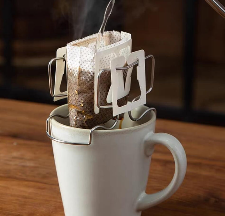 Stainless steel drip bag coffee holder for 7.5 to 9 cm cups